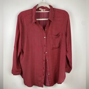 Grand & Green button down shirt L large red white floral print long sleeve